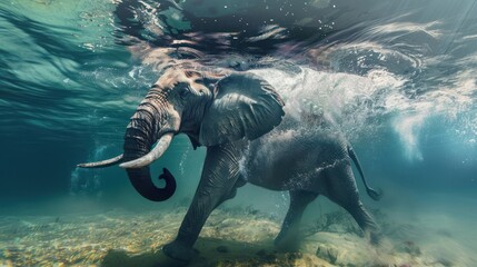 Elephant Swimming Underwater