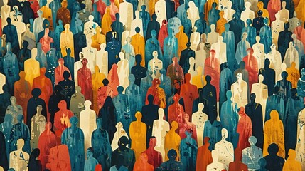 Large crowd of diverse people. paper cut out style