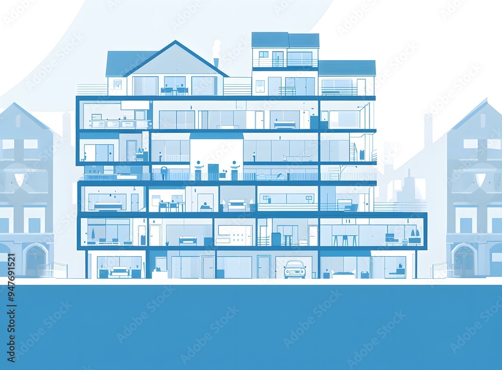 Cross Section View of a Modern Home Stock Illustration | Adobe Stock