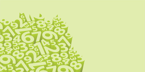 Poster - A light green background featuring a tight group of various three dimensional number shapes and copyspace. The digits create a dynamic and visually captivating pattern that adds depth and dimension.
