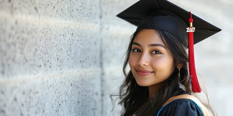 Canvas Print - indigenous graduate student girl portrait wearing graduation hat and gown