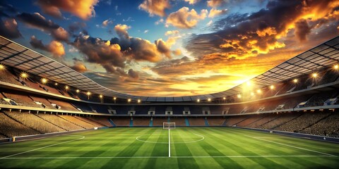 soccer football stadium field with sky and clouds