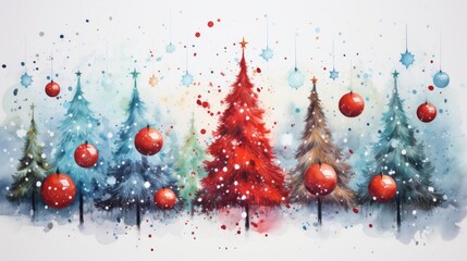 Wall Mural - Merry Christmas Festival Watercolor Generative AI