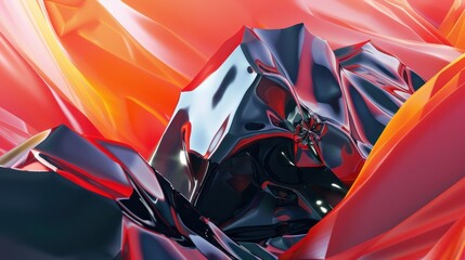 Wall Mural - Abstract Shiny Black and Red Swirling Shapes