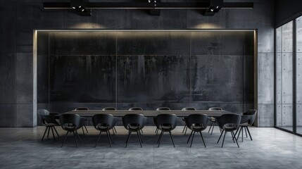 Leinwandbilder - Modern Meeting Room with Black Chairs and Concrete Walls