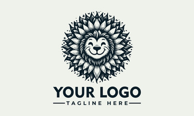 Sticker - lion shape sunflower vector logo illustration