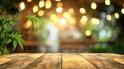 Wall Mural - Wooden board empty table background. abstract blurred cafe background