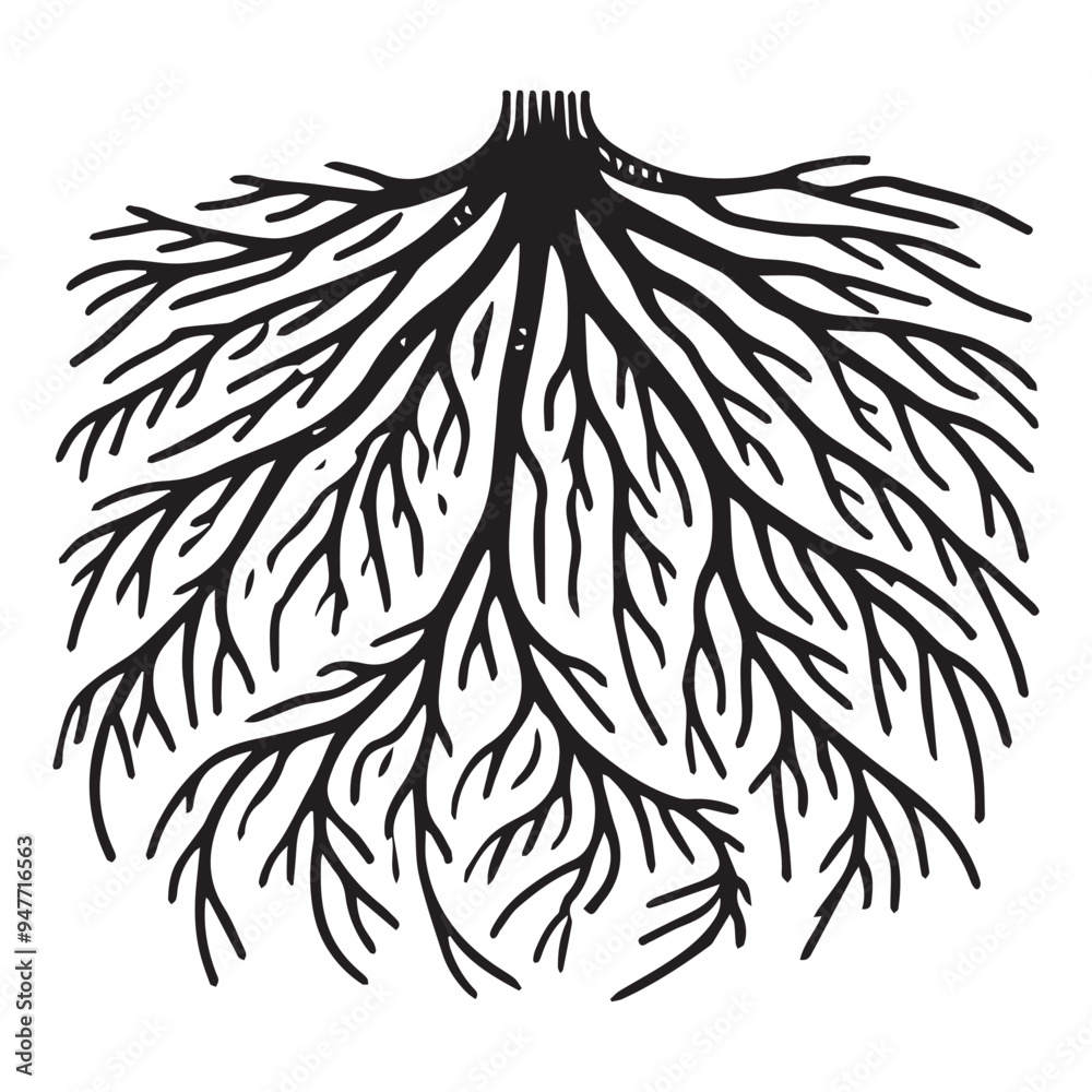 Vector Black Roots Root of the tree - Black Root structure silhouette, Plant root system ...