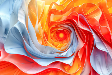 Wall Mural - Abstract orange and blue wavy shapes forming tunnel with light at the end