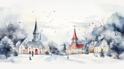 Wall Mural - Merry Christmas Festival Watercolor Generative AI