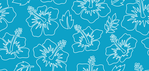 Hand drawn aloha hibiscus flower Hawaiian tropical seamless pattern. nature floral abstract back ground.