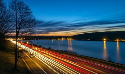 Leinwandbilder - Night time long exposure of a highway. Photographed using a DSLR.