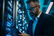 © Zaleman - Engineer holding a digital tablet standing by supercomputer server cabinets in a data center, Data Protection Network for Cyber Security.