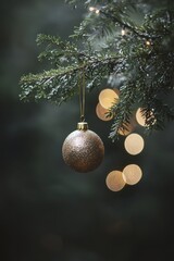 Poster - The generative stock wallpaper background consists of a decorative ball on a fir tree with a Christmas ball on it