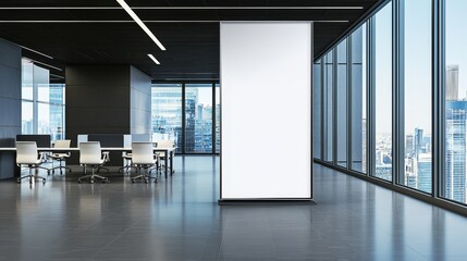 Aufkleber - A white blank frame mockup with a modern business office reception background displayed as a banner with a copy space area: Stock Photo