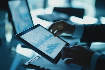 Leinwandbilder - Medical financial and doctor analyzing graph. Virtual graph data and growth for the healthcare and medical insurance industry.