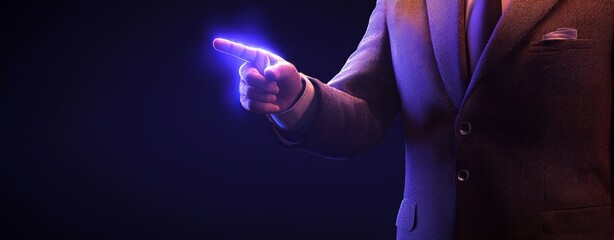 Poster - An AI stock and data science concept using big data and computer code. Businessman grasps a virtual screen presenting AI machine learning.
