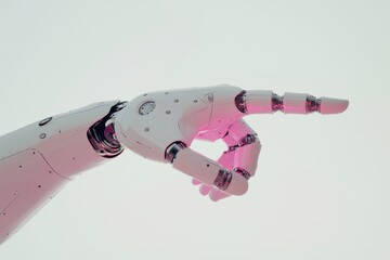 Fototapete - An image of a cyborg robotic hand pointing its finger isolated on a white background, in 3D rendering.