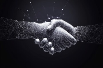 Aufkleber - Stock illustration of two glowing hands, handshake, technology, business, trust concept