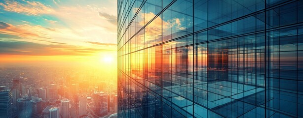 Fototapete - A panoramic skyline and buildings with many windows, with generative AI