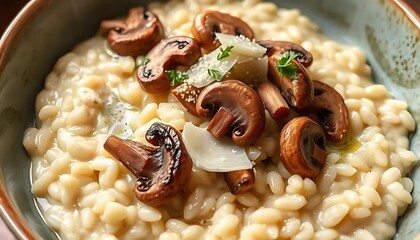 Wall Mural - Delicious Creamy Mushroom Risotto with Parmesan Cheese