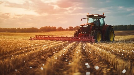 Poster - a photograph showcasing a smart farm with iot enabled agricultural machinery precisely plowing field