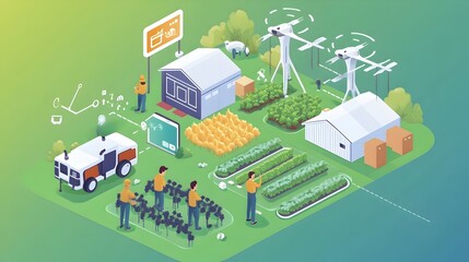Poster - infographic showcasing the of smart technologies like iot ai drones and robotics in modern organic f