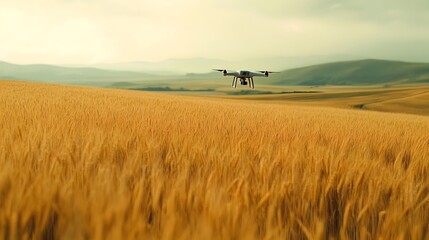 Poster - aerial shot of iot enabled drone surveying wheat field with advanced sensors for comprehensive crop 