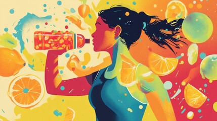 Aufkleber - Infographic on the impact of nutrition and hydration, with dynamic visuals illustrating their importance for performance enhancement and recovery optimization.