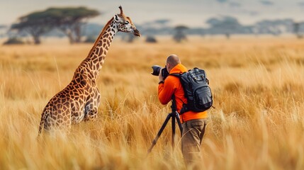 A photographer on a safari capturing images of wild animals in their natural environment