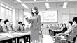 © Volgastudio - A manga business girl in a pantsuit holds a presentation of a new product in front of the board of directors