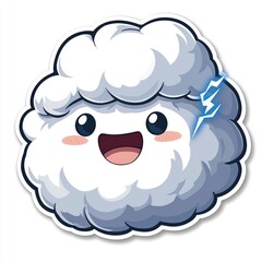 Sticker - cute cartoon cloud with lightning bolt