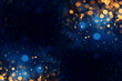 © Noble Nature - Bokeh lumineux de points dorés et bleus sur un fond sombre, créant une ambiance festive et élégante - guirlandes de noël, sapin de noël, fête de fin d'année espace négatif copyspace