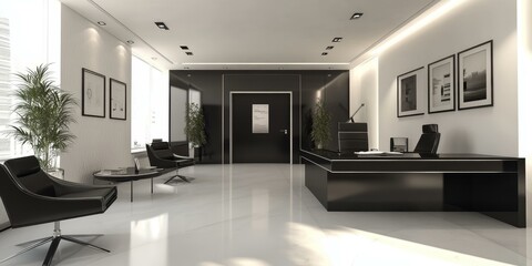 Wall Mural - Modern office with black furniture and white walls.