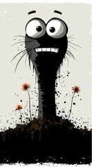 Poster - Funny Cartoon Black Monster with Big Eyes Emerging From the Ground