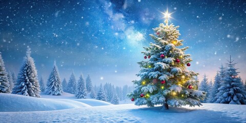 Wall Mural - Snow-covered Christmas tree in winter wonderland, Christmas, tree, winter, snow, holiday, decoration, festive, cold, nature