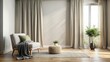 © Nasnunt - Empty living room for furniture arrangement with curtain, pouf and blanket, interior, home, design, decor, empty, living room