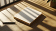 © Matthias - Custom notebook mockup on wooden desk, sleek design, soft shadows, front perspective