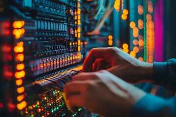 Poster - Technician Working on Server Racks in a Data Center