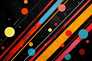 Wall Mural - minimalist abstract art featuring sharp diagonal lines and circles in bright colors, creating a sens