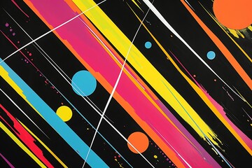 Wall Mural - minimalist abstract art featuring sharp diagonal lines and circles in bright colors, creating a sens
