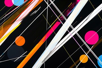Wall Mural - minimalist abstract art featuring sharp diagonal lines and bright circles, creating a sense of energ