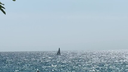 Wall Mural - Dinghy sailing along the coast of the Mediterranean Sea.
