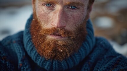 Wall Mural - A man with a beard and blue sweater