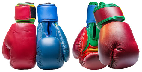 Boxing gloves in red and green colors isolated on transparent background