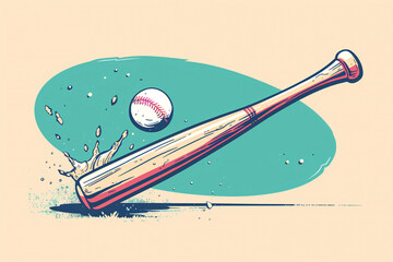 Illustration of a baseball bat and ball in action, capturing the dynamic moment of impact.