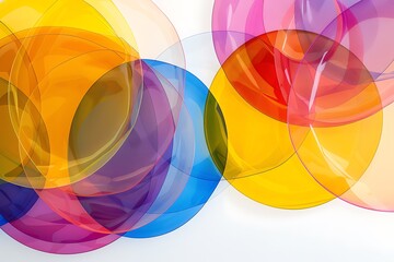 Wall Mural - minimalist abstract art, overlapping translucent circles in vibrant hues on a white background. shar