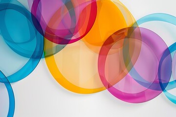 Wall Mural - minimalist abstract art, overlapping translucent circles in vibrant hues on a white background. shar