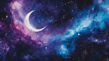 sleepy purple blue indigo evening mystical moonlight night sky with clouds and stars tranquil slumbe