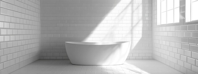 Fototapete - 3D rendering of a white tile bathroom background